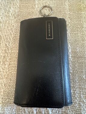 Burberry Black Leather Key Case with Metal Logo